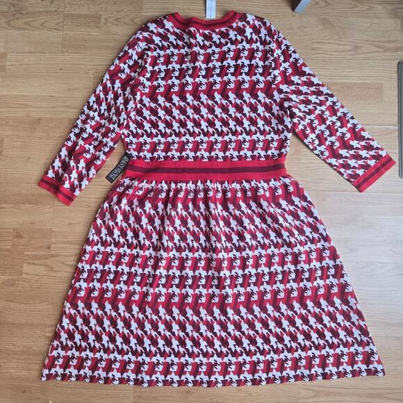 NWT NY & Co Womens Red Houndstooth Knit Dress Size XL Old Money Preppy Workwear - Picture 7 of 12